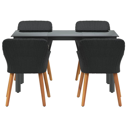 Set da Pranzo per Giardino con cuscino 5 pcs Nero polyrattan