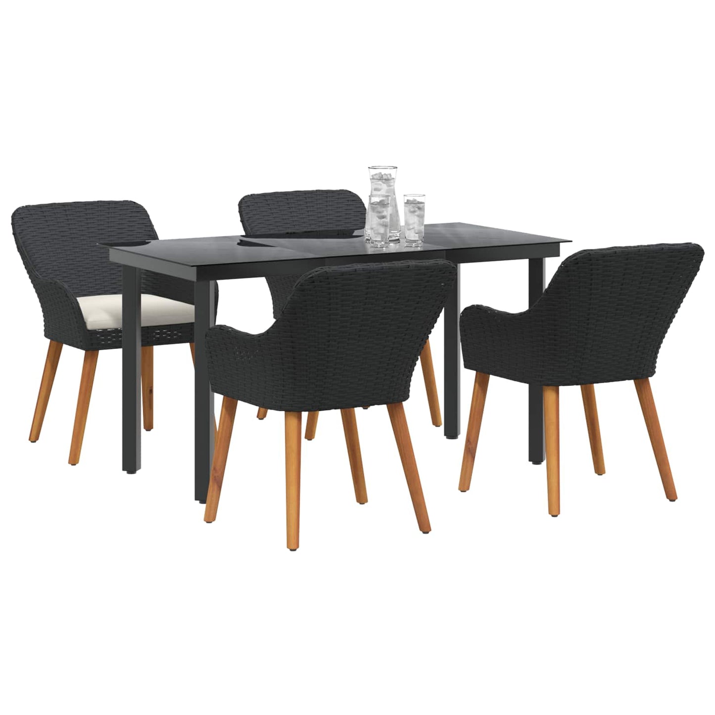 Set da Pranzo per Giardino con cuscino 5 pcs Nero polyrattan | homemem39