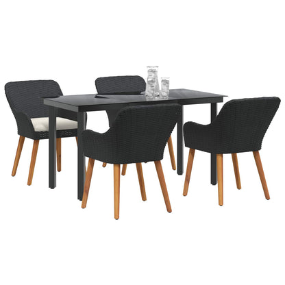 Set da Pranzo per Giardino con cuscino 5 pcs Nero polyrattan | homemem39