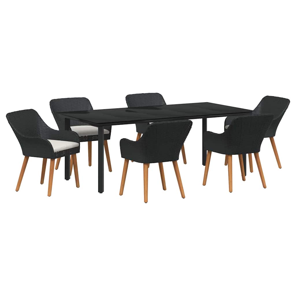 Set da Pranzo per Giardino con cuscino 7 pcs Nero polyrattan | homemem39