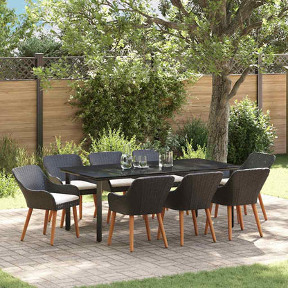 Set da Pranzo per Giardino con cuscino 9 pcs Nero polyrattan | homemem39