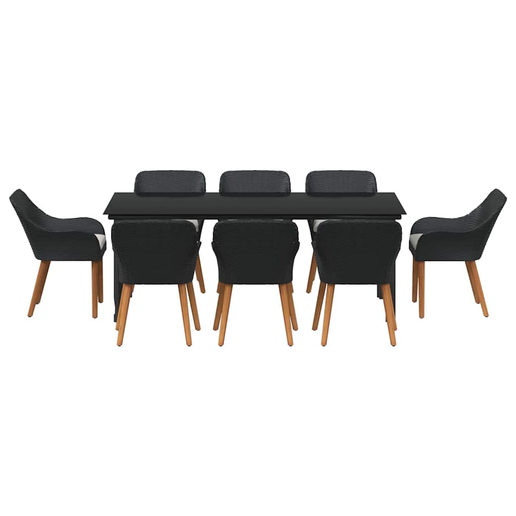 Set da Pranzo per Giardino con cuscino 9 pcs Nero polyrattan | homemem39