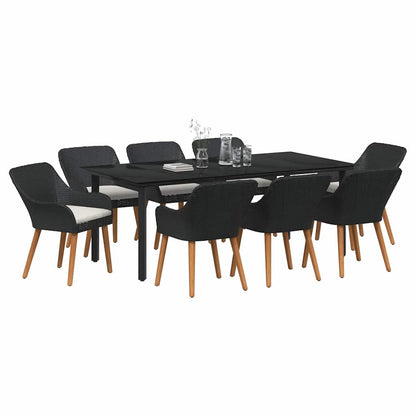 Set da Pranzo per Giardino con cuscino 9 pcs Nero polyrattan | homemem39