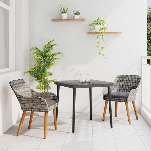 Set da Pranzo per Giardino con cuscino 3 pcs Grigio polyrattan