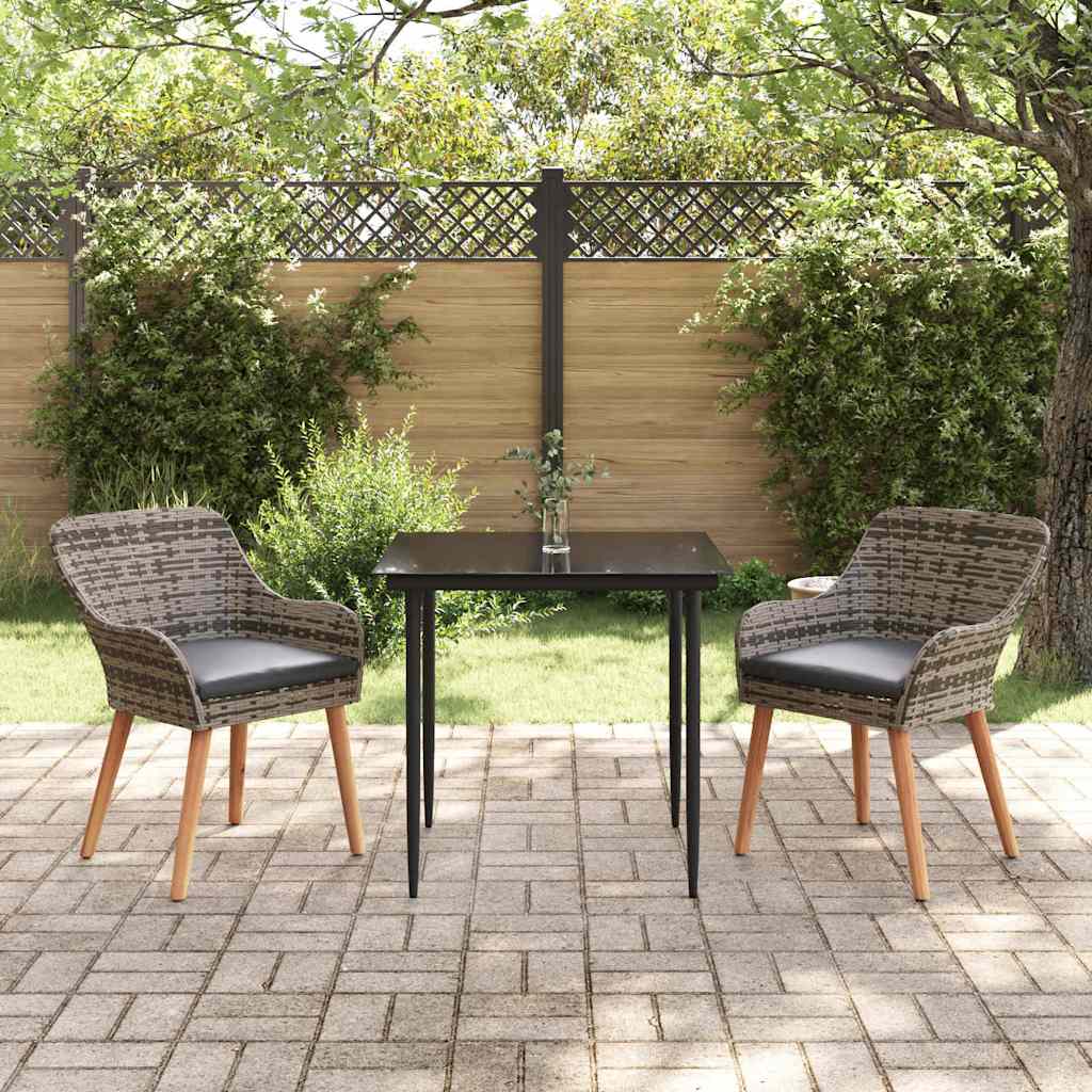 Set da Pranzo per Giardino con cuscino 3 pcs Grigio polyrattan