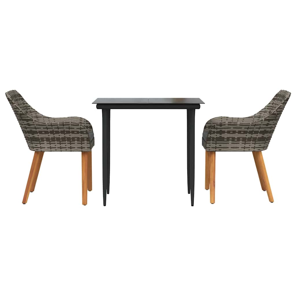 Set da Pranzo per Giardino con cuscino 3 pcs Grigio polyrattan