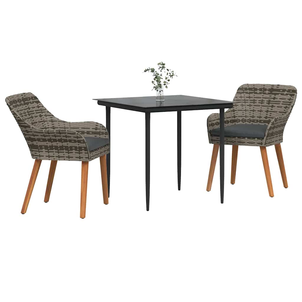 Set da Pranzo per Giardino con cuscino 3 pcs Grigio polyrattan