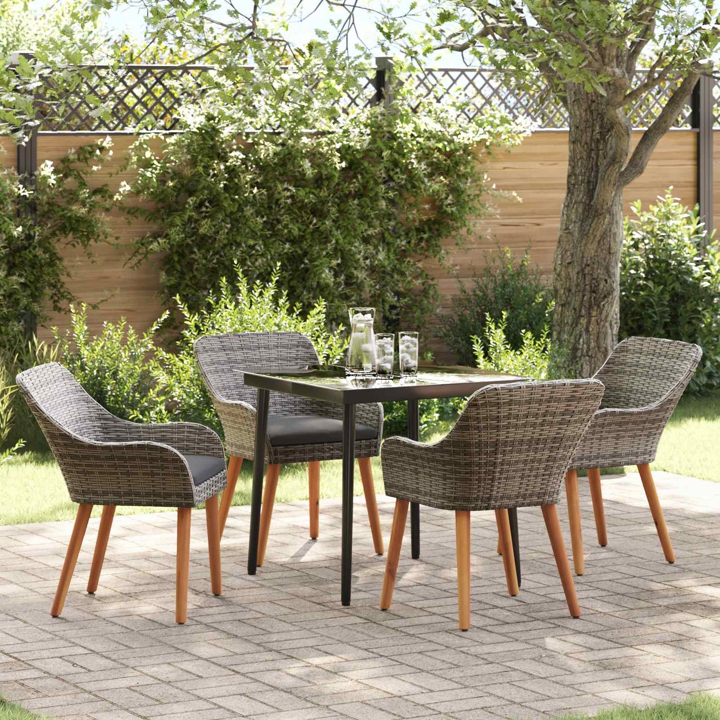 Set da Pranzo per Giardino con cuscino 5 pcs Grigio polyrattan | homemem39