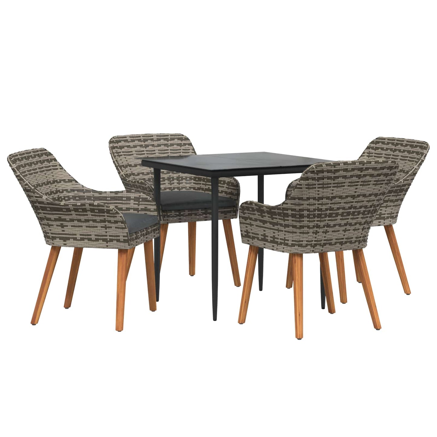 Set da Pranzo per Giardino con cuscino 5 pcs Grigio polyrattan