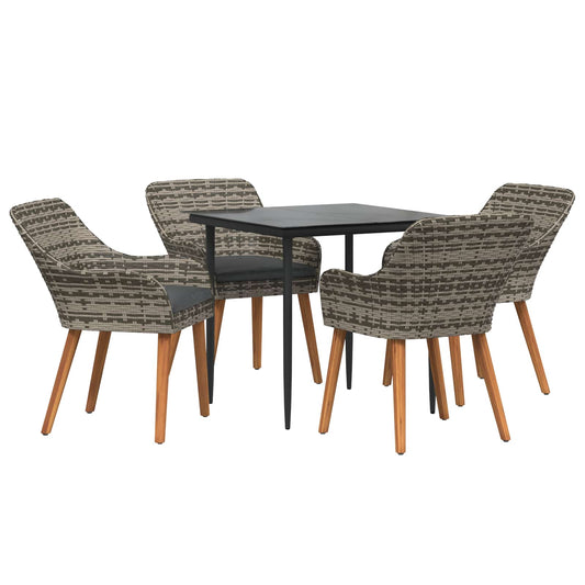 Set da Pranzo per Giardino con cuscino 5 pcs Grigio polyrattan