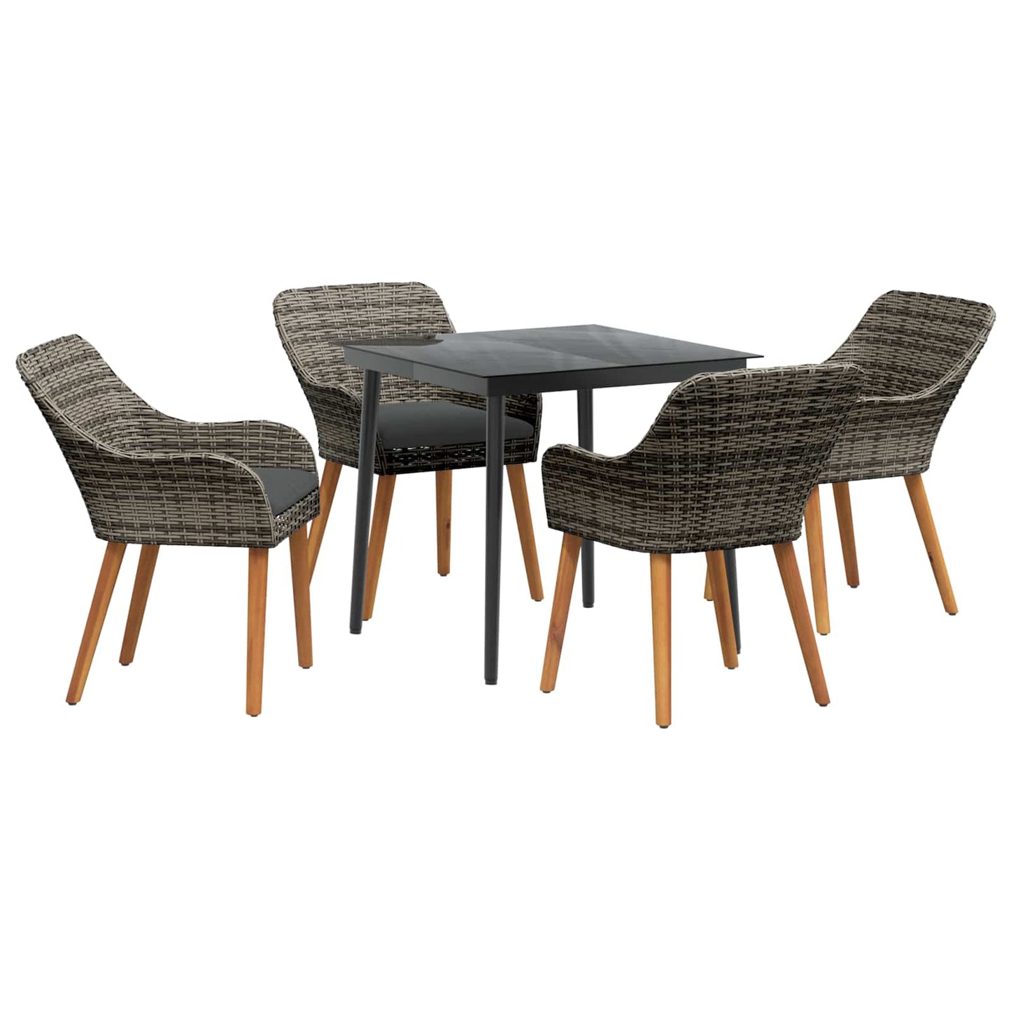 Set da Pranzo per Giardino con cuscino 5 pcs Grigio polyrattan