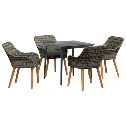 Set da Pranzo per Giardino con cuscino 5 pcs Grigio polyrattan