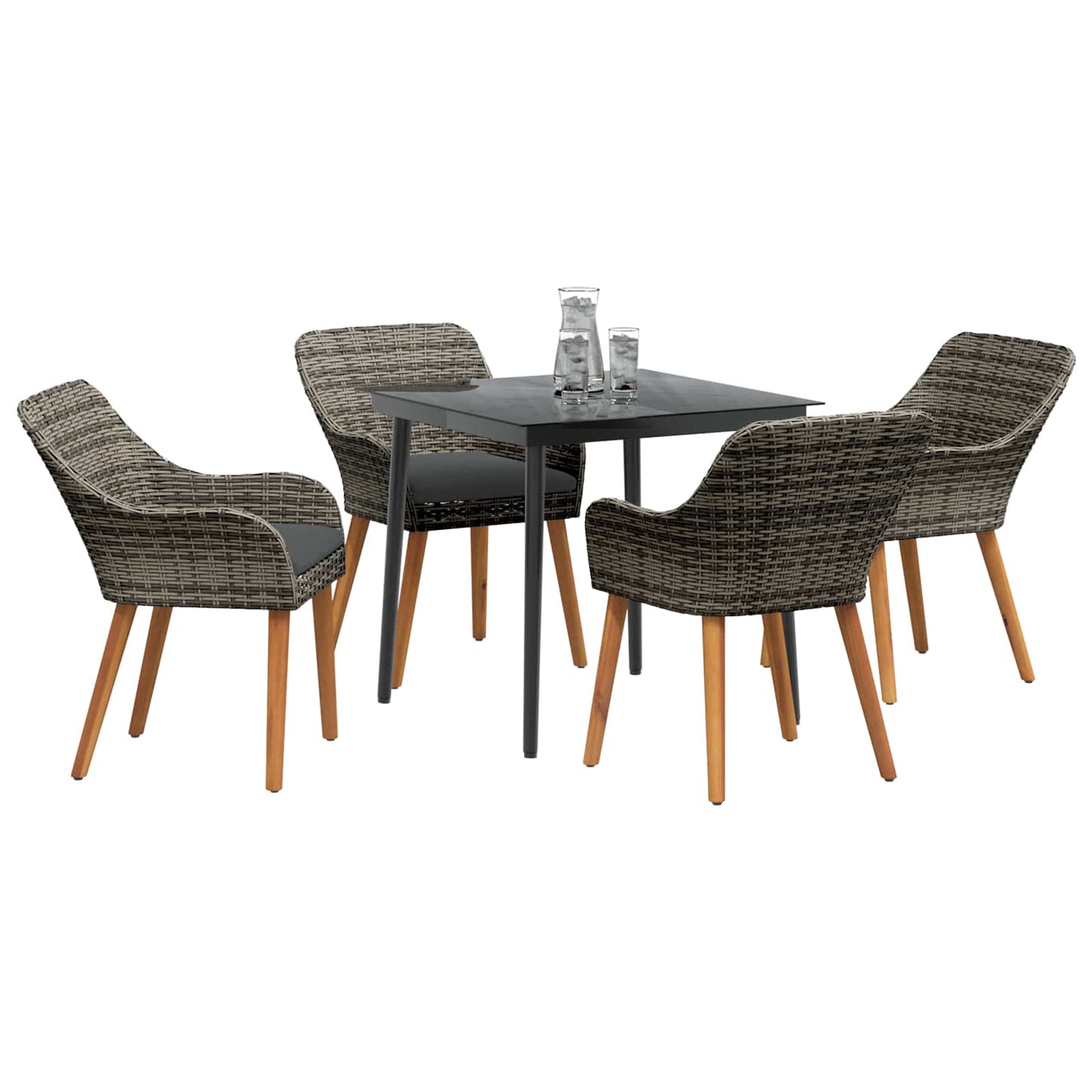 Set da Pranzo per Giardino con cuscino 5 pcs Grigio polyrattan