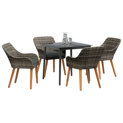 Set da Pranzo per Giardino con cuscino 5 pcs Grigio polyrattan