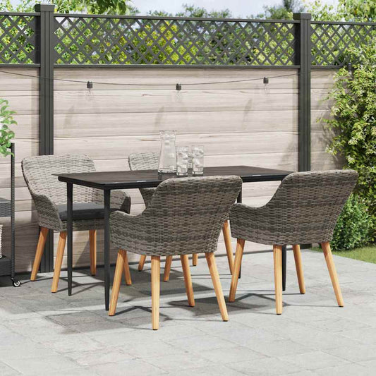 Set da Pranzo per Giardino con cuscino 5 pcs Grigio polyrattan