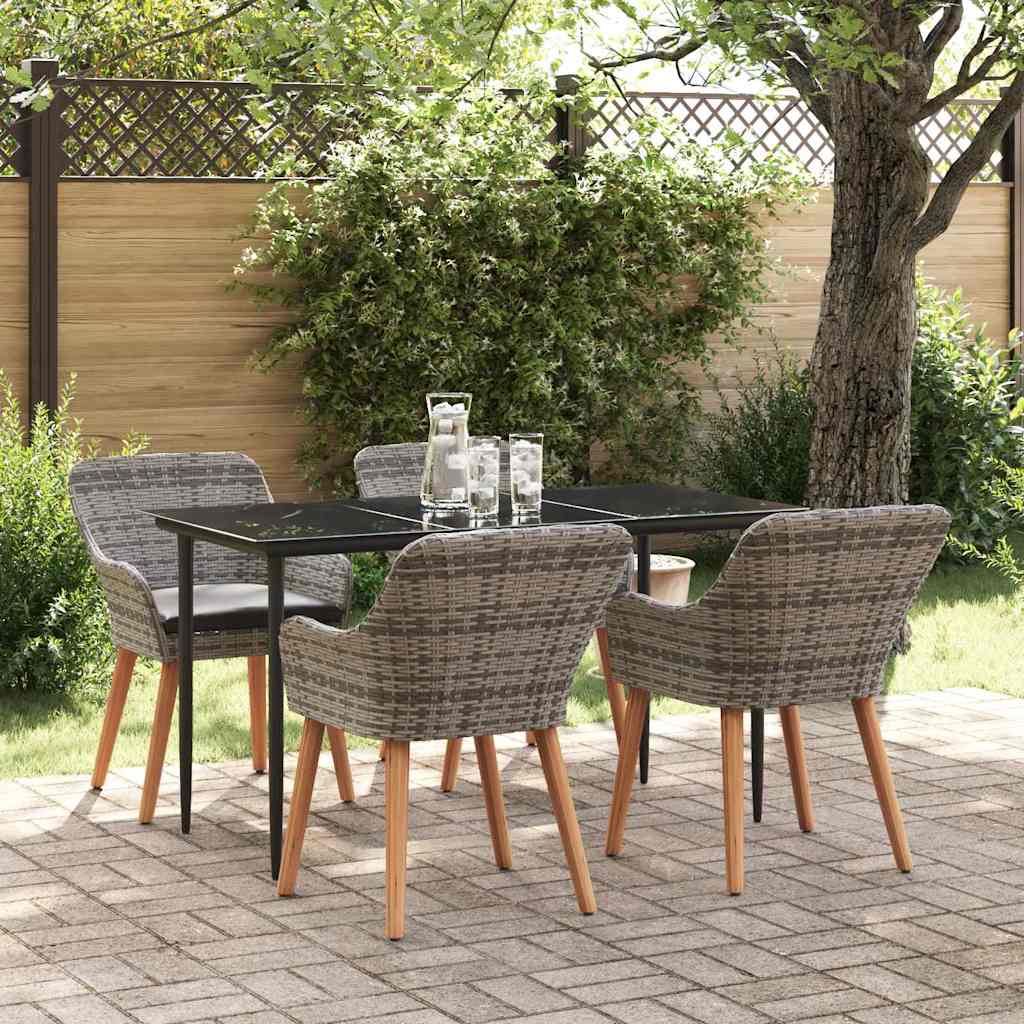 Set da Pranzo per Giardino con cuscino 5 pcs Grigio polyrattan