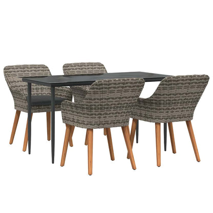 Set da Pranzo per Giardino con cuscino 5 pcs Grigio polyrattan