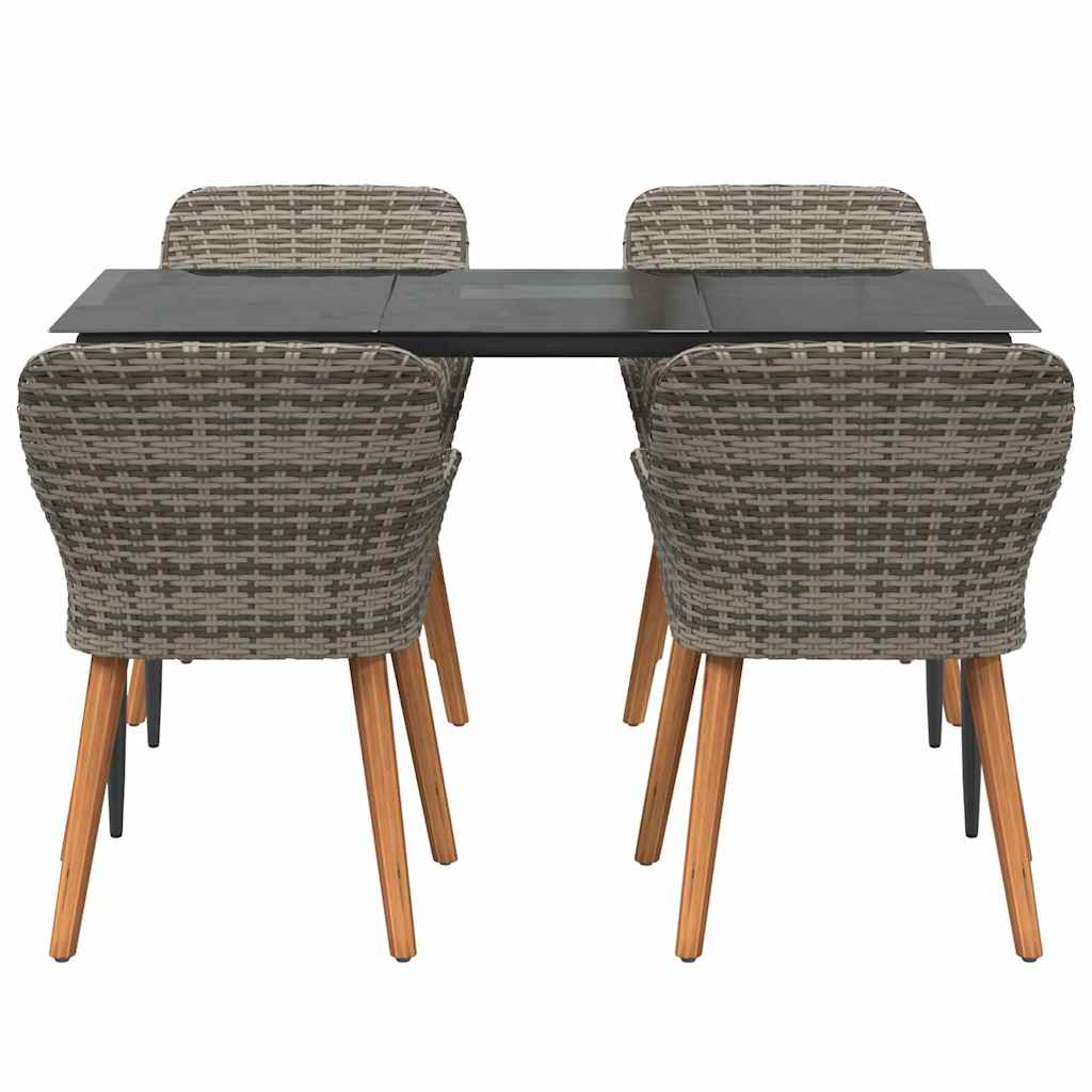 Set da Pranzo per Giardino con cuscino 5 pcs Grigio polyrattan