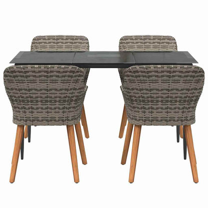 Set da Pranzo per Giardino con cuscino 5 pcs Grigio polyrattan