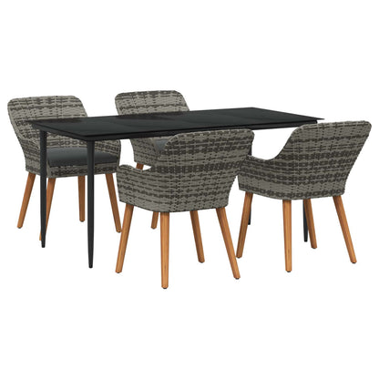 Set da Pranzo per Giardino con cuscino 5 pcs Grigio polyrattan