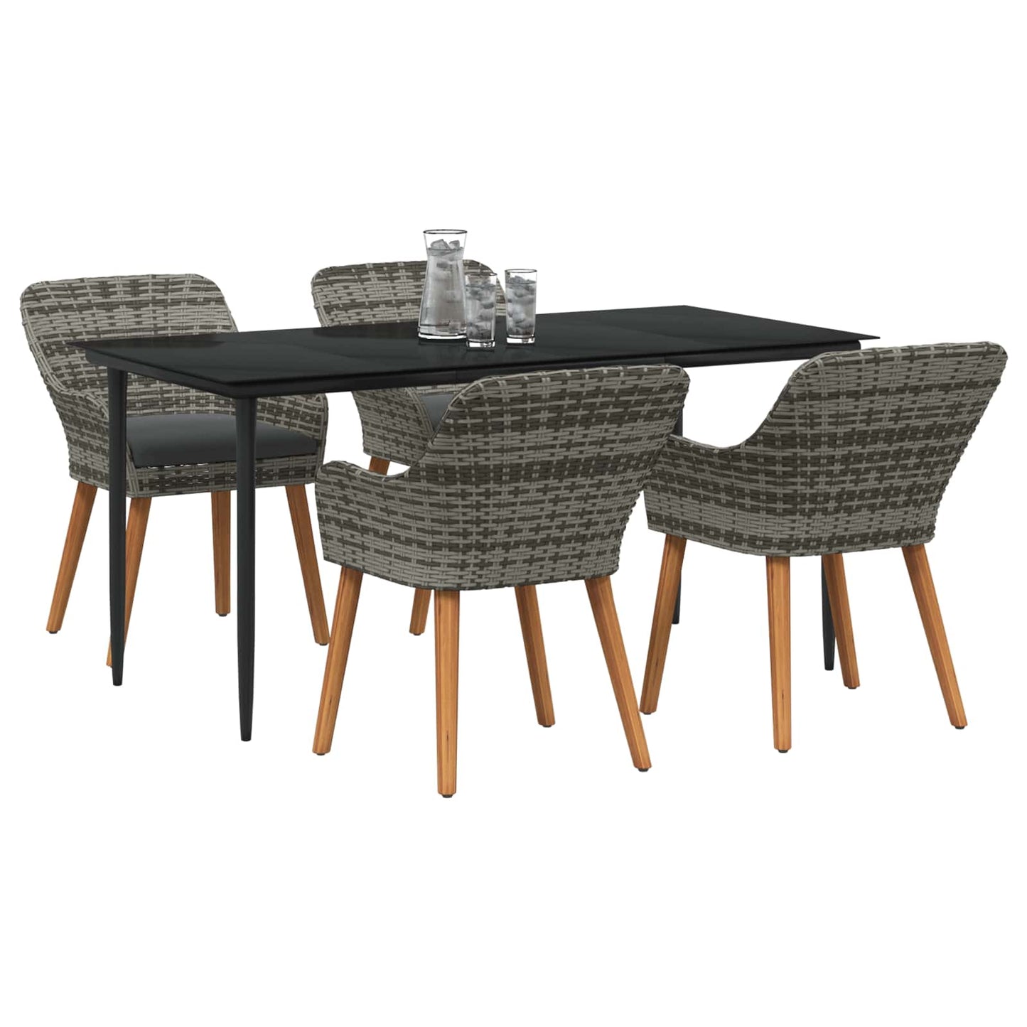 Set da Pranzo per Giardino con cuscino 5 pcs Grigio polyrattan