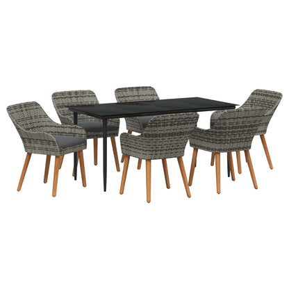 Set da Pranzo per Giardino con cuscino 7 pcs Grigio polyrattan