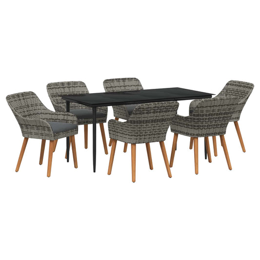 Set da Pranzo per Giardino con cuscino 7 pcs Grigio polyrattan