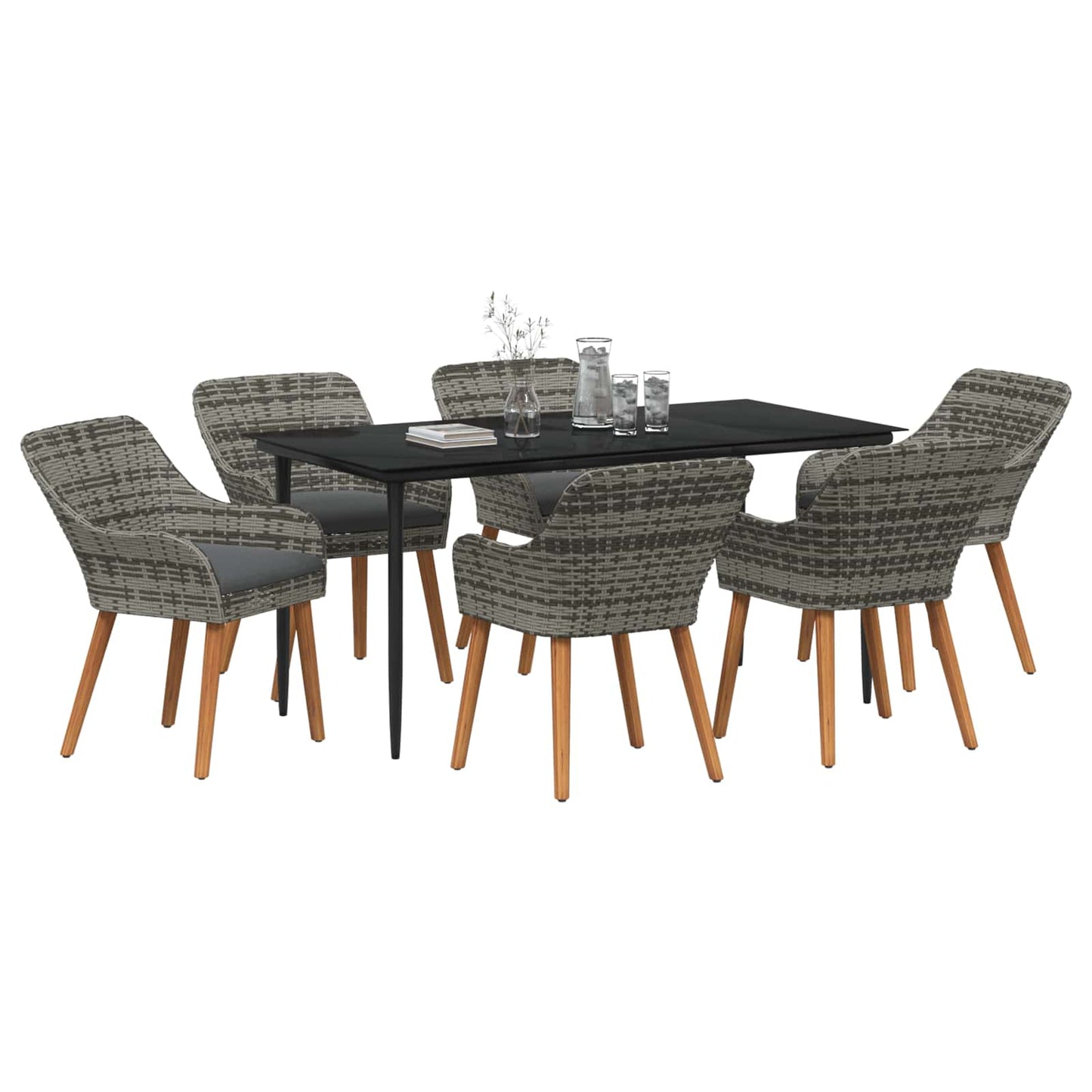 Set da Pranzo per Giardino con cuscino 7 pcs Grigio polyrattan