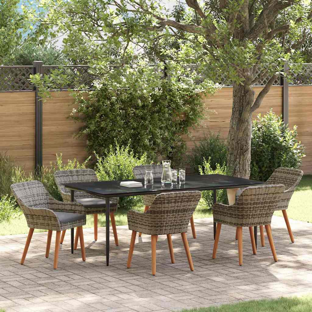 Set da Pranzo per Giardino con cuscino 7 pcs Grigio polyrattan