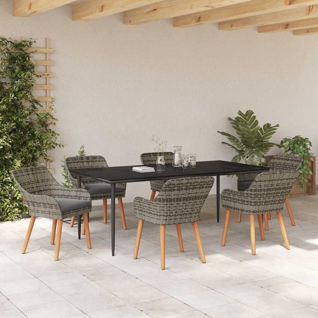 Set da Pranzo per Giardino con cuscino 7 pcs Grigio polyrattan