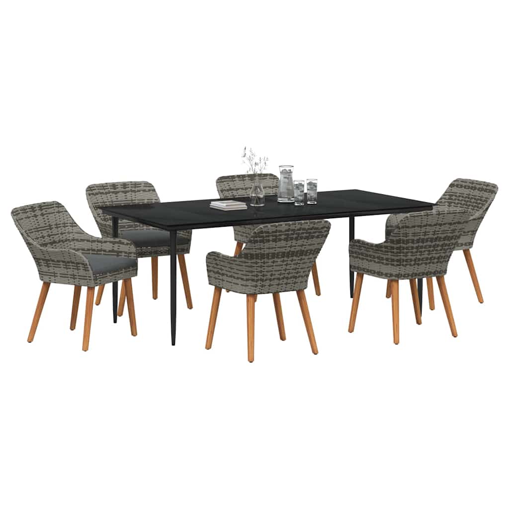 Set da Pranzo per Giardino con cuscino 7 pcs Grigio polyrattan
