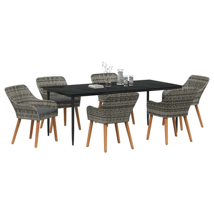 Set da Pranzo per Giardino con cuscino 7 pcs Grigio polyrattan