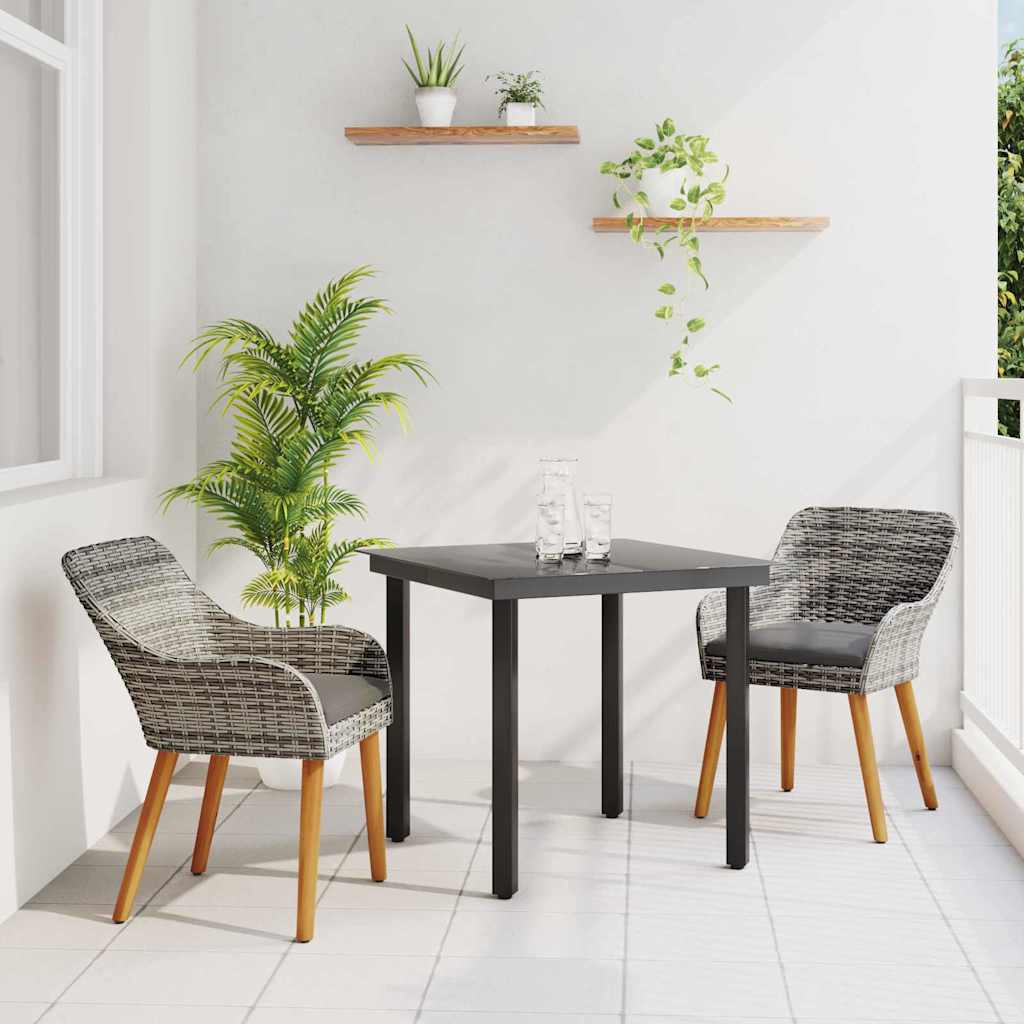 Set da Pranzo per Giardino con cuscino 3 pcs Grigio polyrattan | homemem39