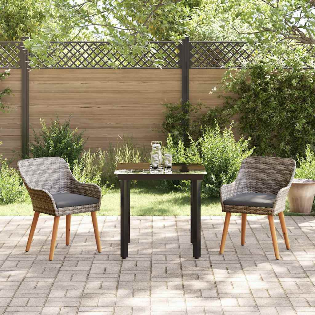 Set da Pranzo per Giardino con cuscino 3 pcs Grigio polyrattan | homemem39