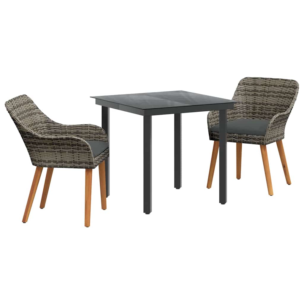 Set da Pranzo per Giardino con cuscino 3 pcs Grigio polyrattan | homemem39