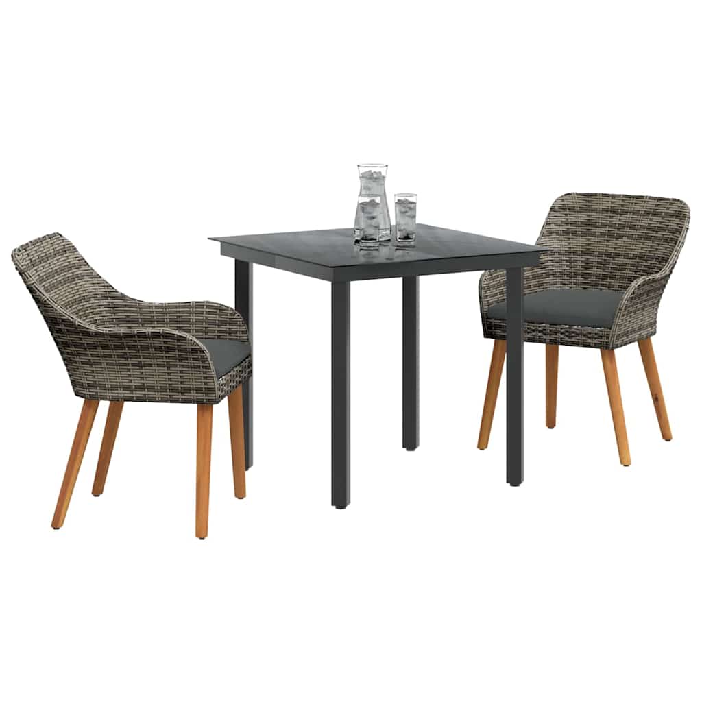 Set da Pranzo per Giardino con cuscino 3 pcs Grigio polyrattan | homemem39