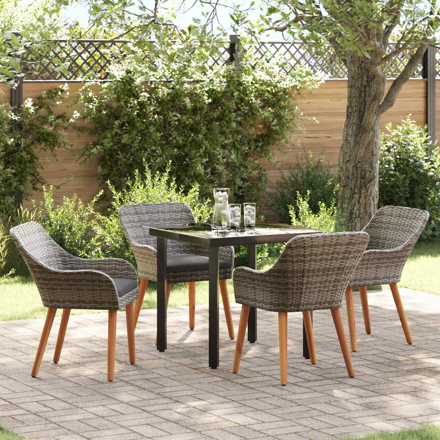 Set da Pranzo per Giardino con cuscino 5 pcs Grigio polyrattan | homemem39