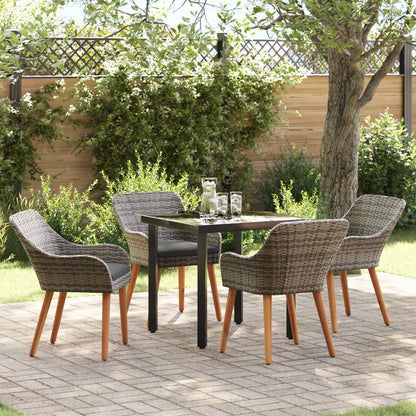 Set da Pranzo per Giardino con cuscino 5 pcs Grigio polyrattan