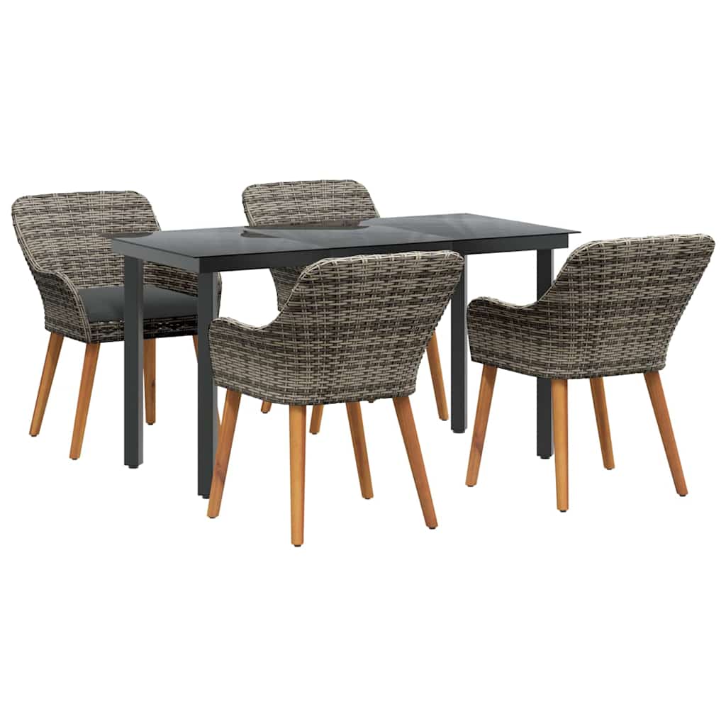 Set da Pranzo per Giardino con cuscino 5 pcs Grigio polyrattan | homemem39