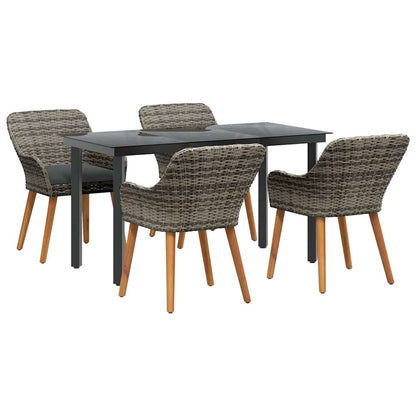 Set da Pranzo per Giardino con cuscino 5 pcs Grigio polyrattan | homemem39
