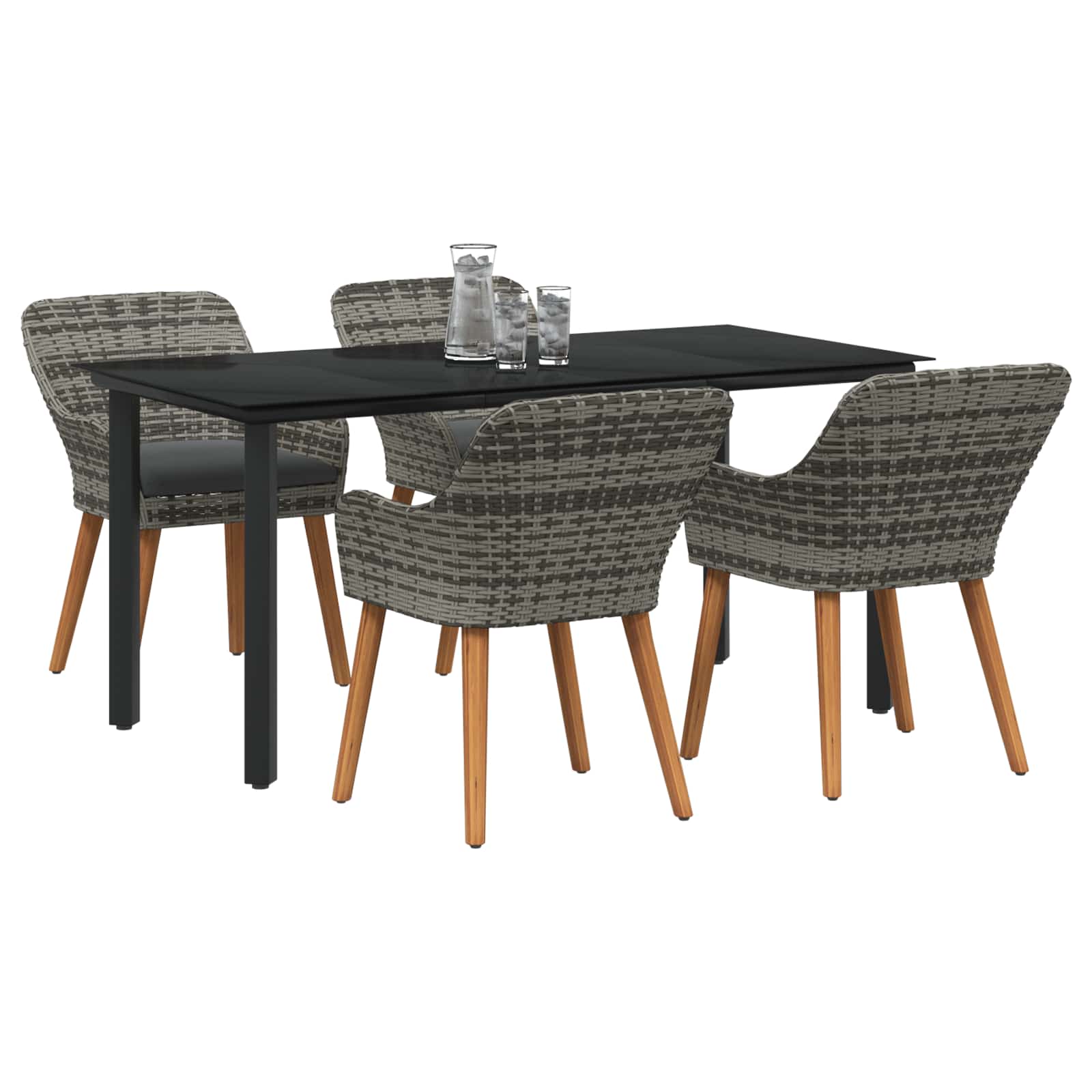 Set da Pranzo per Giardino con cuscino 5 pcs Grigio polyrattan | homemem39