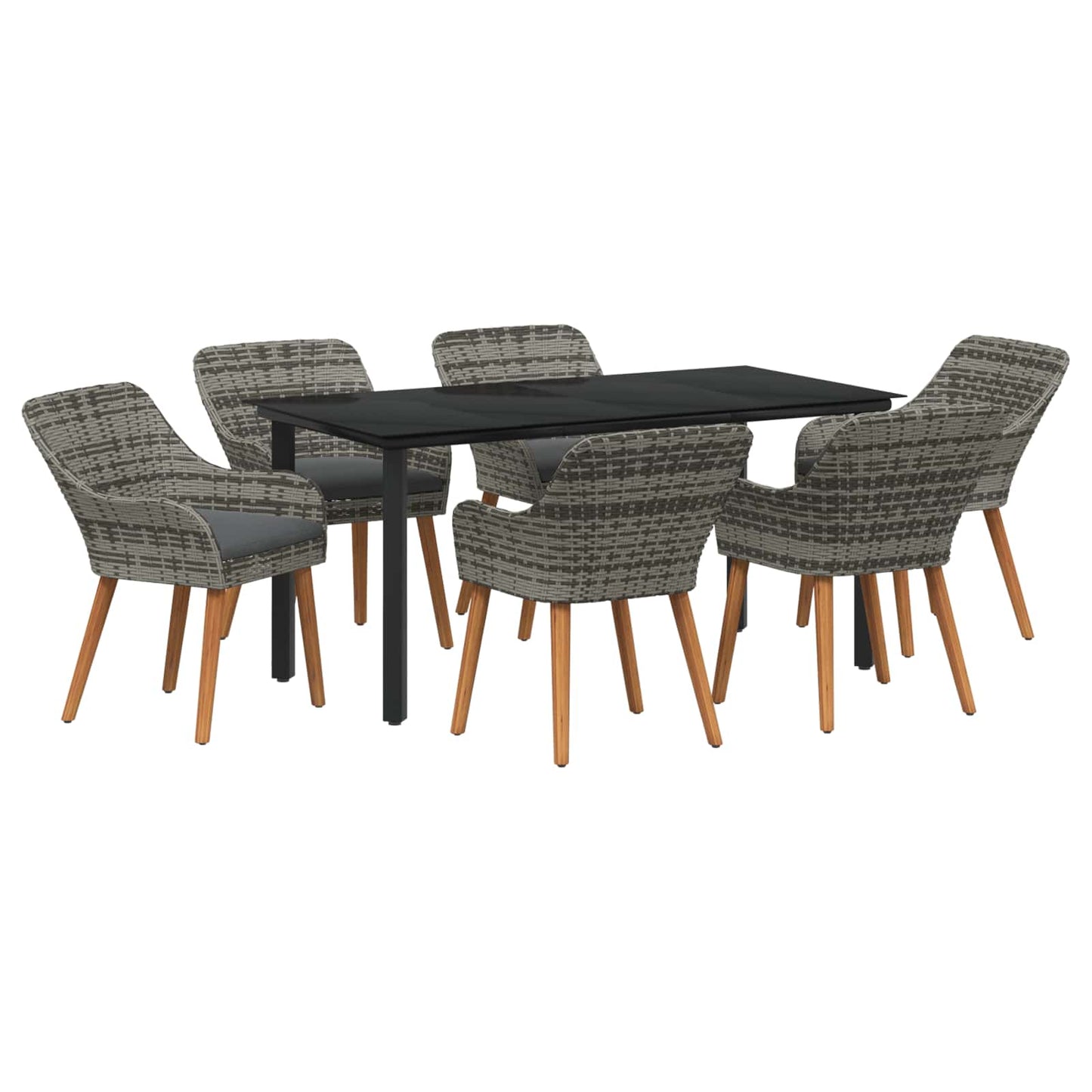 Set da Pranzo per Giardino con cuscino 7 pcs Grigio polyrattan | homemem39