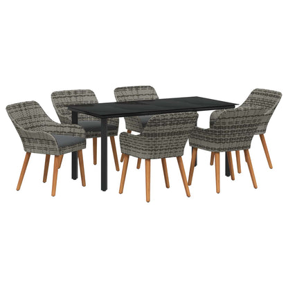 Set da Pranzo per Giardino con cuscino 7 pcs Grigio polyrattan | homemem39