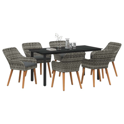 Set da Pranzo per Giardino con cuscino 7 pcs Grigio polyrattan | homemem39