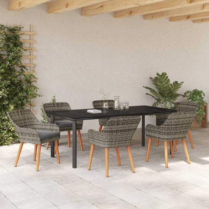 Set da Pranzo per Giardino con cuscino 7 pcs Grigio polyrattan | homemem39