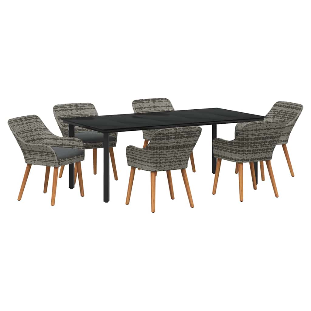 Set da Pranzo per Giardino con cuscino 7 pcs Grigio polyrattan | homemem39