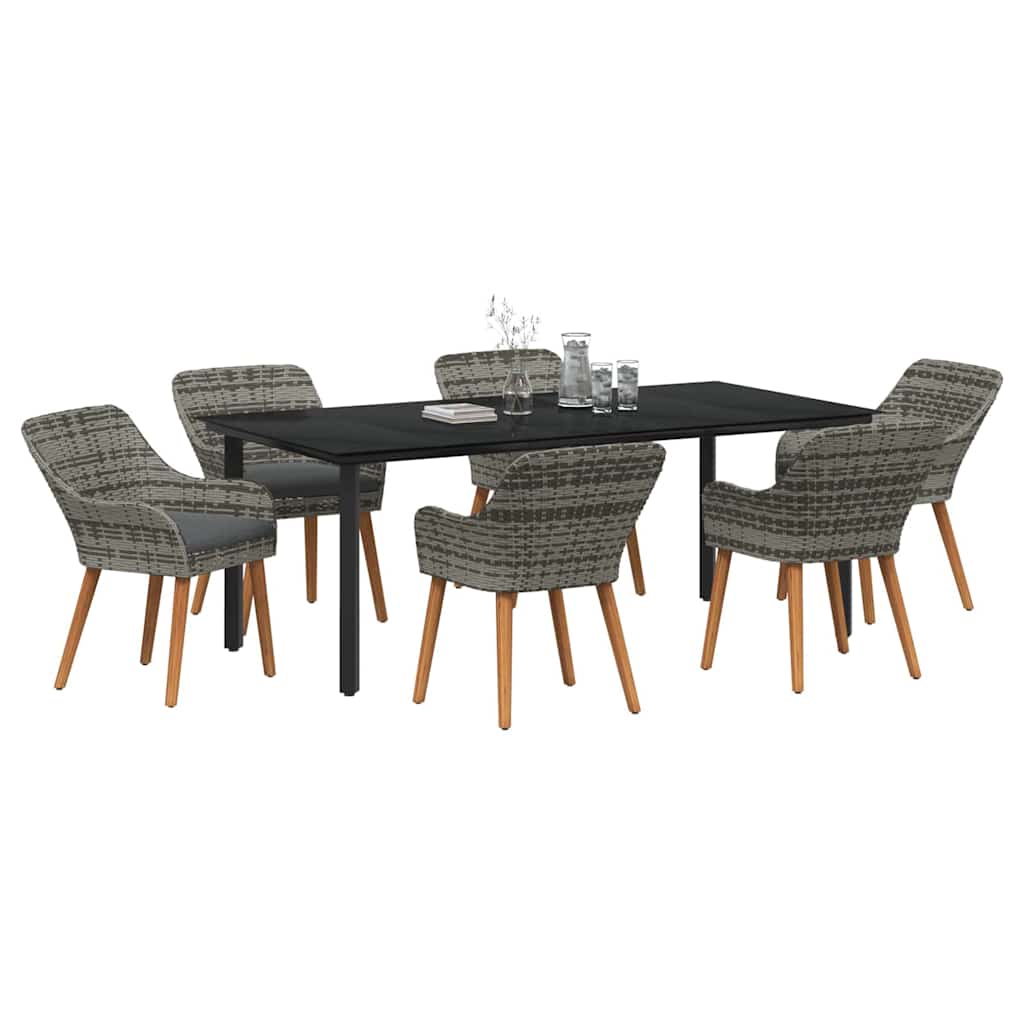 Set da Pranzo per Giardino con cuscino 7 pcs Grigio polyrattan | homemem39