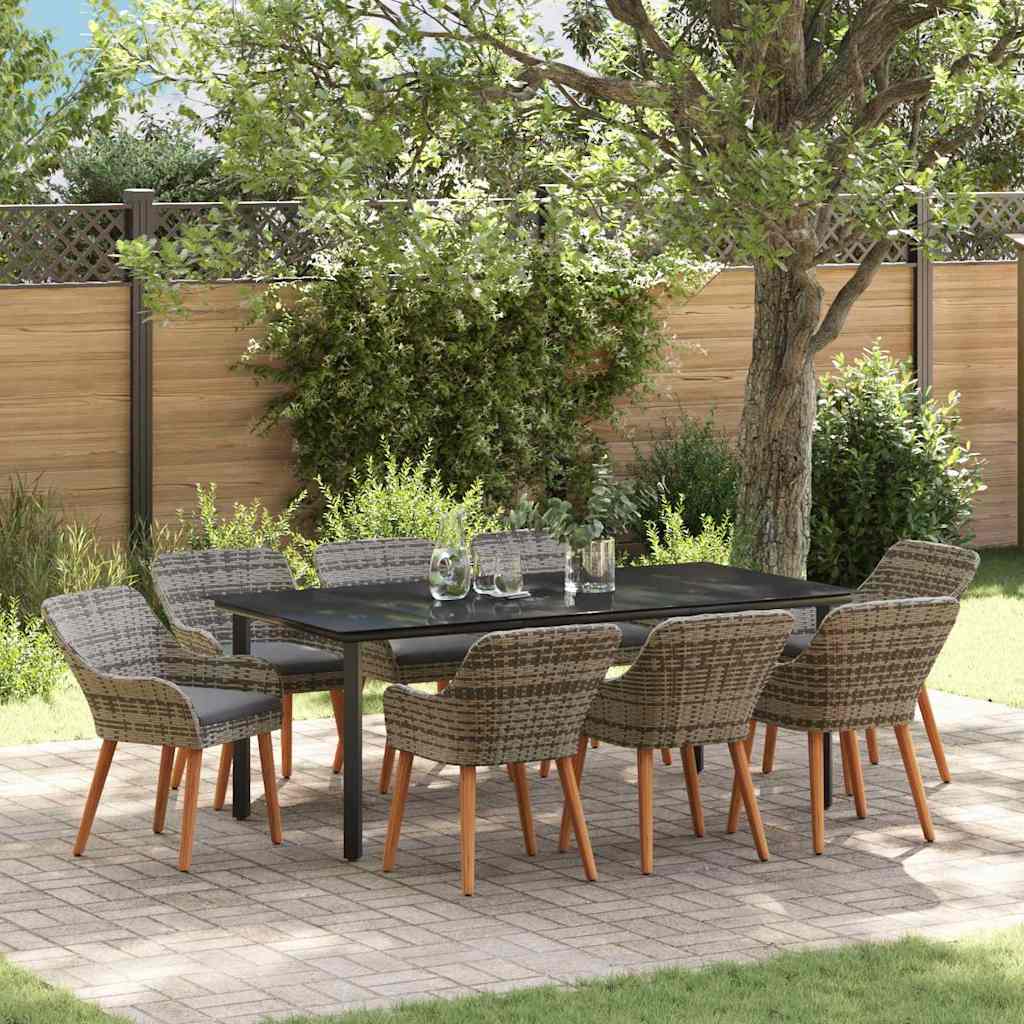 Set da Pranzo per Giardino con cuscino 9 pcs Grigio polyrattan | homemem39