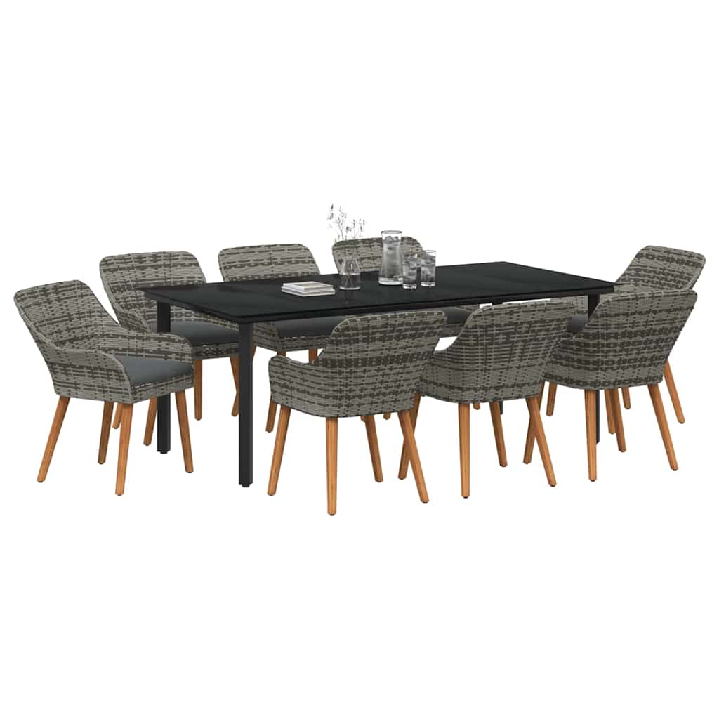 Set da Pranzo per Giardino con cuscino 9 pcs Grigio polyrattan | homemem39