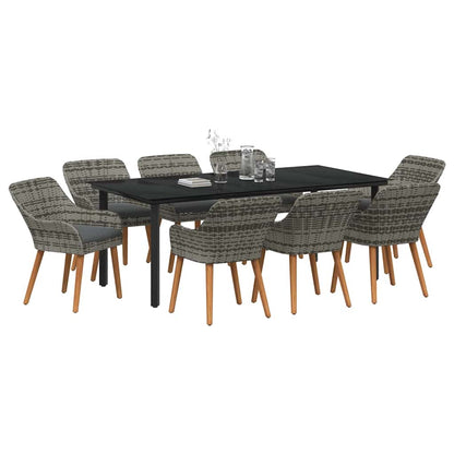 Set da Pranzo per Giardino con cuscino 9 pcs Grigio polyrattan | homemem39